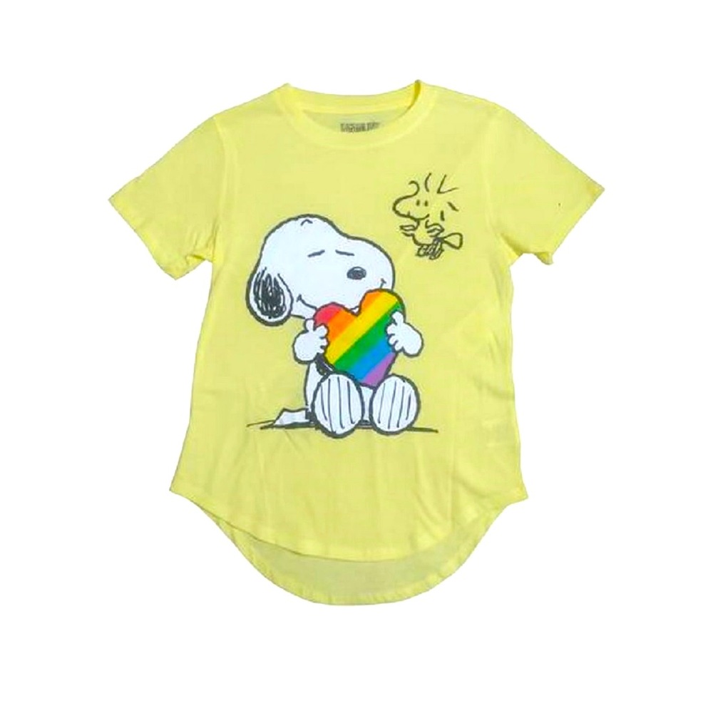 Peanuts Snoopy Rainbow Knit Top Yellow Juniors Multi Size NWT